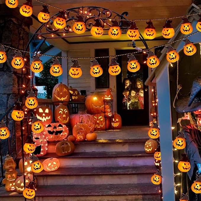 1 Pack Solar Jack O Lantern Lights - Orange Halloween Pathway Decor for Outdoor Halloween Yard Display - 20 Piece | Lumora