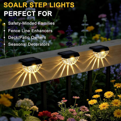 Greluna Solar Fence Lights Outdoor, 12 Pack Waterproof Deck Lights, Auto Dusk to Dawn Step Lights with Warm White Glow, Easy Install for Fence, Patio, Stairs, Pathway, Garden Lighting