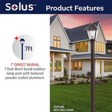 Solus 7-Foot Direct Burial Lamp Post – Outdoor Aluminum Light Pole – Fits Standard 3" Post Top Fixtures – Black | Lumora