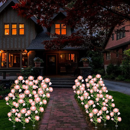 SmilingTown Solar Garden Stake Lights 2 Pack with 10 Rose Flowers Landscape Path Decorative Lights Waterproof for Outdoor Yard Grave Cemetery Pathway Courtyard Lawn (Pink)