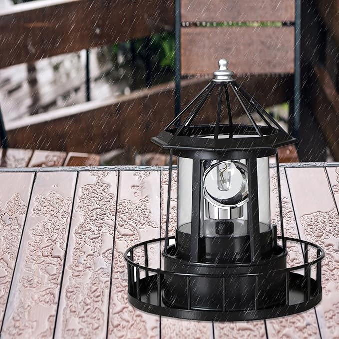 Solar Lighthouse Rotating Light - 360 Degree Rotating Lighthouse Lamp,IP65 Waterproof Solar Lighthouse Towers Statue Lights for Patio Fence Garden Courtyards,Lawns Decor (Black)