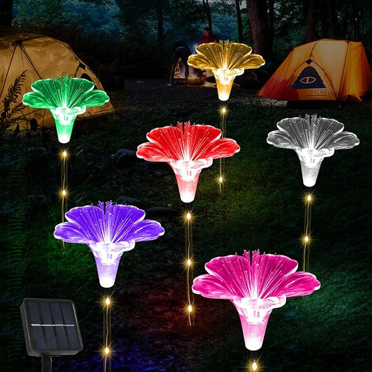 Upgraded Solar Garden Light Outside Decorations,Set of 6PCS Multicolor Optical Fiber Bigger Lily Flowers Light Outdoor Waterproof Solar Flowers Lights for Xmas Housewarming Gifts Decor