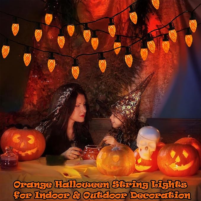 C9 Christmas Lights Outdoor, 25Ft C9 Christmas Lights 25 LED Orange Bulb Shatterproof Strawberry String Light, Plug in Halloween String Light for Indoor Outdoor Home Porch Fall Thanksgiving Xmas Decor