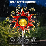 Solar Lights Outdoor Waterproof Red Sun Metal Crackle Glass Stake Decorative for Outside,Yard,Lawn,Patio,Walkway | Lumora