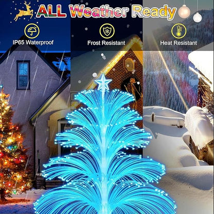 Solar Christmas Decorations Trees Lights Outdoor Waterproof Solar Christmas Tree Jellyfish Lights 5 Layer Optical Fiber 7 Color Changing for Pathway Lawn Patio Outside Decorative, 3PCS