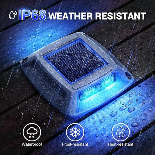 Solar Driveway Lights Outdoor 16 Pack, IP68 LED Solar Powered Waterproof Driveway Marker Deck Dock Lights for Dock Step Pathway Walkway Sidewalk Garden Yard Stair Marine (Blue)