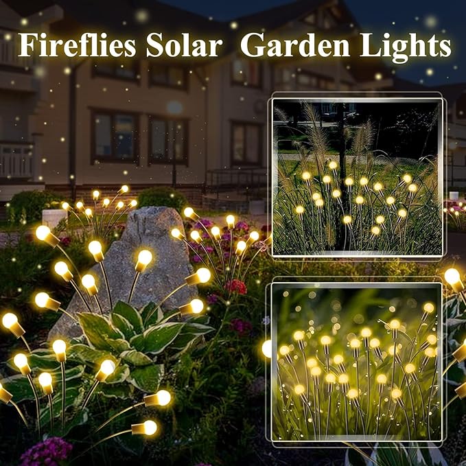 10-Pack Solar Garden Lights, 80 LED Solar Lights Outdoor for Garden Decor, Waterproof Firefly Light Outdoor (Sway | Lumora