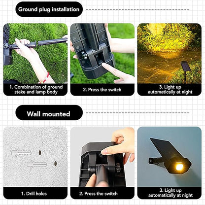 Solar Pathway Light Stake Light, Bright IP67 Waterproof Warm Lighting, Dusk to Dawn Adjustable Angle Garden Light for Lawn, Energy Saving and Easy Installation