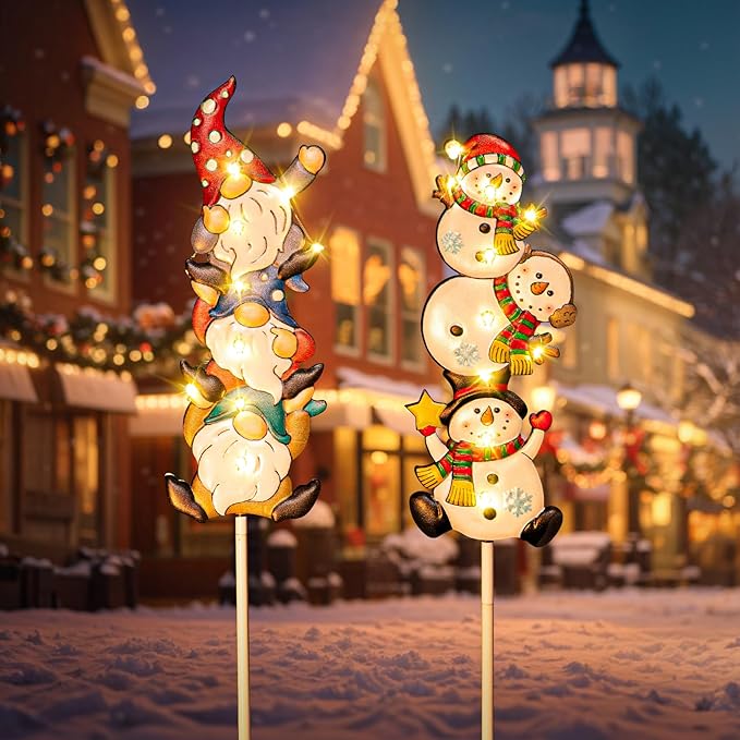 Tryme Solar Christmas Lights - Snowman Solar Lights Outdoor Gnome & Snowman Decorations, Garden Gifts for Yard, Lawn, Patio