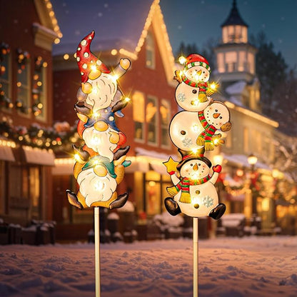 Tryme Solar Christmas Lights - Snowman Solar Lights Outdoor Gnome & Snowman Decorations, Garden Gifts for Yard, Lawn, Patio