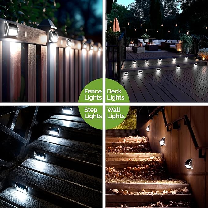 GIGALUMI 12 Pack Solar Fence Lights Outdoor, Waterproof LED Step Lighting Stainless Steel Solar Powered Lights for | Lumora