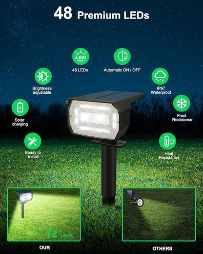LOTMOS Solar Spot Lights Outdoor, 6 Pack/72 LED/3 Lighting Modes 2-in-1 Solar Landscape Lights, Auto On/Off IP67 Waterproof for Yard, Tree, Garden, House (Cool White)