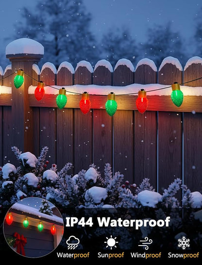 Red and Green Jumbo Christmas Lights Outdoor, 16ft Jumbo C7 (5") Diamond Pattern Bulbs, Connectable Large Outdoor Christmas Lights, UL Listed Waterproof String for Yard, Porch & Holiday Decor