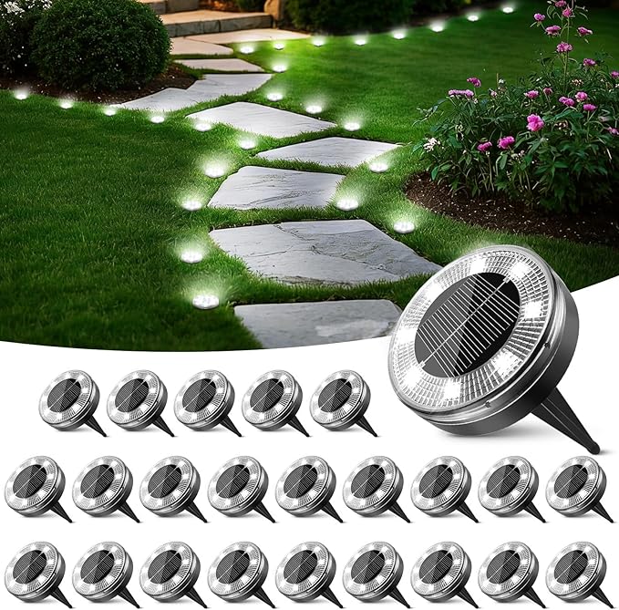 Peasur 24 Pack Solar Ground Lights Outdoor-Cool White | Lumora