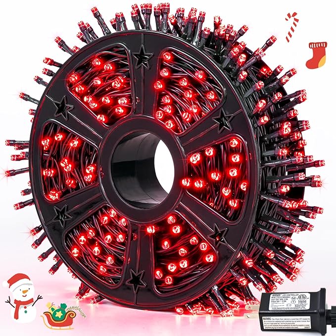 JMEXSUSS 500 LED Red Christmas Lights Outdoor, 173ft Christmas Lights Plug in, Waterproof 8 Modes Red String Light for Tree Party Xmas Holiday Decorations