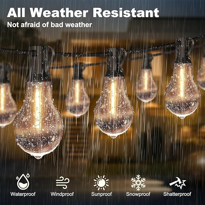 100FT Outdoor String Lights Waterproof with 64+4 Bulbs (1.5FT Bulbs Spacing), Remote & Dimmer, Commercial Patio | Lumora
