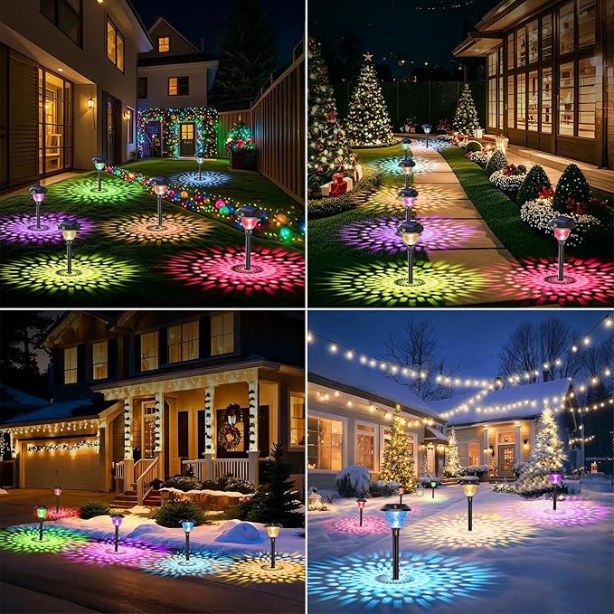 8Pack Solar Pathway Lights Outdoor Waterproof, Multicolor & Warm White Changing LED Solar Lights Christmas | Lumora