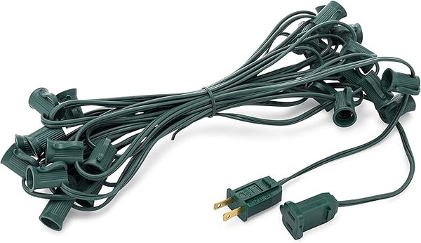 HLO Lighting C7 Light Strings | 25' Green Cord with 12" Socket Spacing, E12 Christmas Light Stringer | Lumora