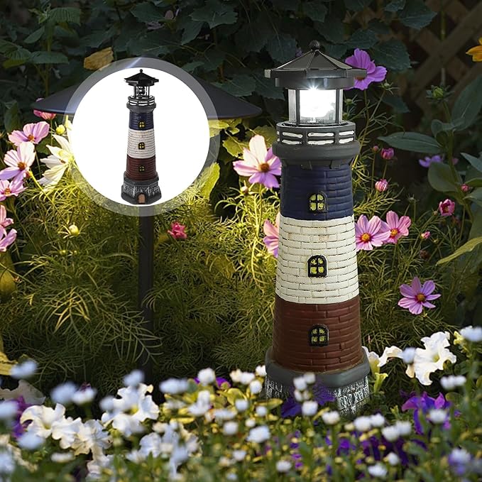 Garden Statues Solar Lights:Garden Statues Lighthouse with Solar Lights Outdoor Lanterns Decoration for Garden Yard