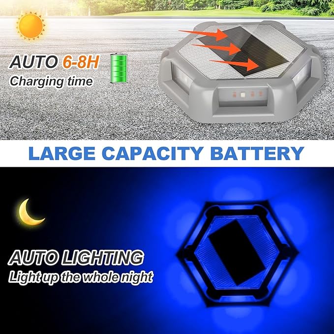 Solar Deck Lights Driveway Dock Lights 4 Pack, Waterproof Outdoor Solar Powered LED Driveway Marker Light Aluminum | Lumora