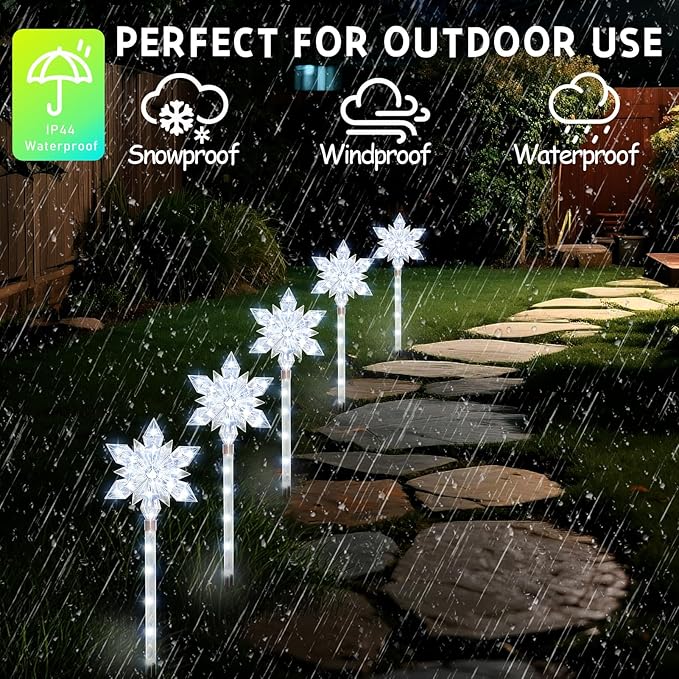 Snowflake Solar Christmas Pathway Lights, Set of 5 LED Outdoor Stake Lights, Waterproof Christmas Decorations for Garden, Yard, Lawn, Walkway, Patio Decor (5pcs Cold White)