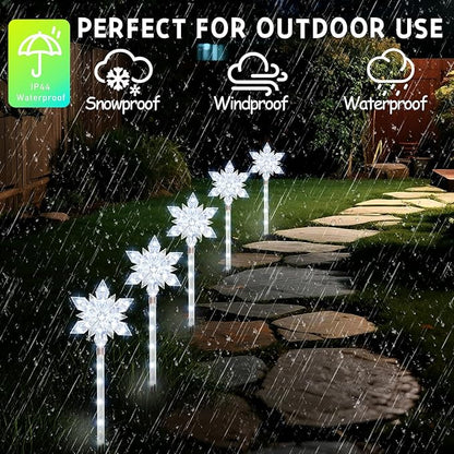 Snowflake Solar Christmas Pathway Lights, Set of 5 LED Outdoor Stake Lights, Waterproof Christmas Decorations for Garden, Yard, Lawn, Walkway, Patio Decor (5pcs Cold White)