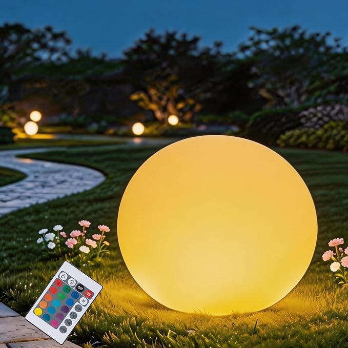 Ball Light, Outdoor Glow Globe Light with Remote Control, LED Solar Gazing Ball Night Light 10 Modes RGB Color Changing, Waterproof Solar Globe for Garden Yard Pathway Decor (10 inch)