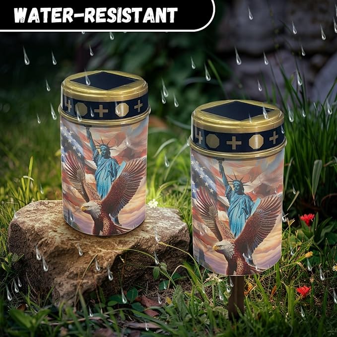 US Flag Eagle Solar Garden Stake Lights Outdoor Waterproof Solar Pathway Light Landscape Lighting Cemetery Solar Lantern,Outdoor Table Lamp,Wall Light Auto On/Off