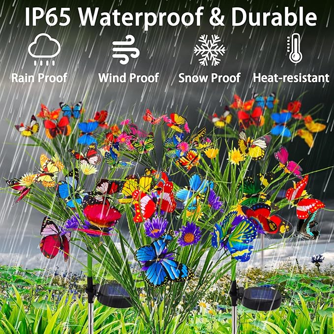 AVEKI Solar Garden Lights, 2 Pack 84LED 14 Butterfly 28 Daisy Flower Solar Powered Lights IP65 Waterproof Stake Lights Outdoor Landscape Lights for Yard Patio Lawn Gift for Women (Pink-1)