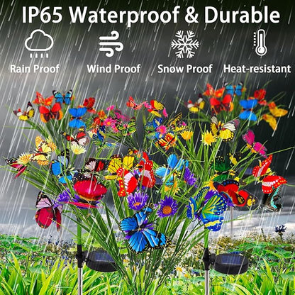 AVEKI Solar Garden Lights, 2 Pack 84LED 14 Butterfly 28 Daisy Flower Solar Powered Lights IP65 Waterproof Stake Lights Outdoor Landscape Lights for Yard Patio Lawn Gift for Women (Pink-1)