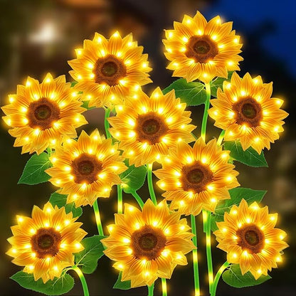 Solar Flowers Outdoor Waterproof Decorative - 3 Pack Solar Garden Lights with 9 Sunflower Lights, Solar Lights Garden Decor, Outdoor Solar Lights for Yard Decorations