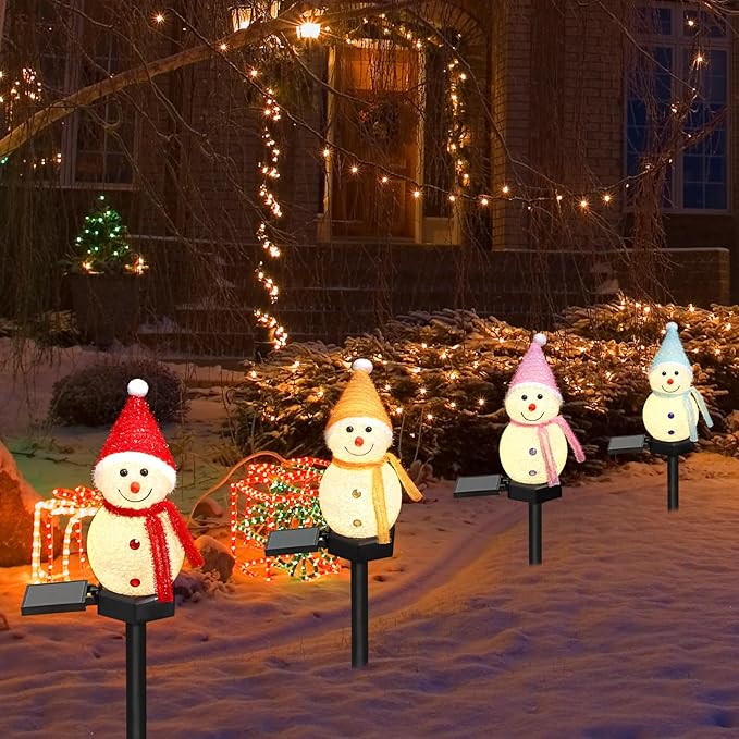 Solar Christmas Pathway Light，Set of 4 Solar Snowman Lights Waterproof Outdoor Christmas Decorations for Xmas | Lumora
