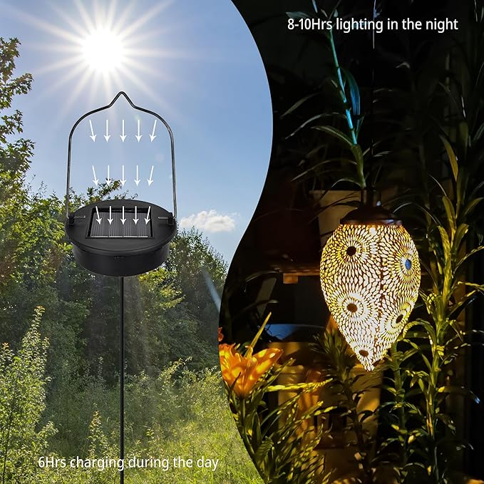 Solar Lights Outdoor Hanging with Shepherd Hook Garden Decor Birthday Gifts for Women, Mom, Family Solar Lanterns | Lumora