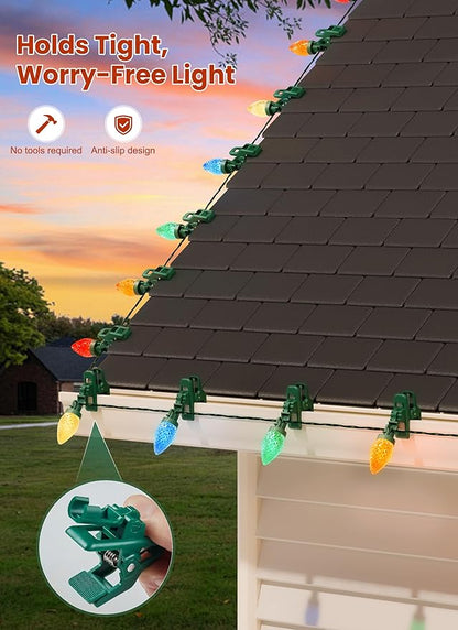 C9 LED Christmas Lights Outdoor, 68Ft 100 LED String Lights with Quick Clips, Commercial Grade Extendable Waterproof Outdoor Christmas Lights for House Outside Roofline Xmas Decorations, Multicolor
