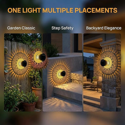 Solars Mandala Fence Lights Outdoors,7 Colors RGB Waterproof Decorative Mandala Solars Lights , Metal Solars Powered Deck Steps Walls Lights for Garden Yard Fence Patio Pathway (Life Rings*2PCS)