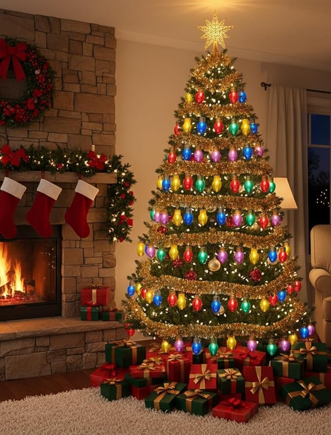 Jumbo Outdoor Christmas Lights,16FT C9 Jumbo Xmas String Lights Decorations Waterproof Hanging Lights with 10 Large Clear Multicolor Bulb for Outdoor Porch Patio Eave Xmas Roof Decoration