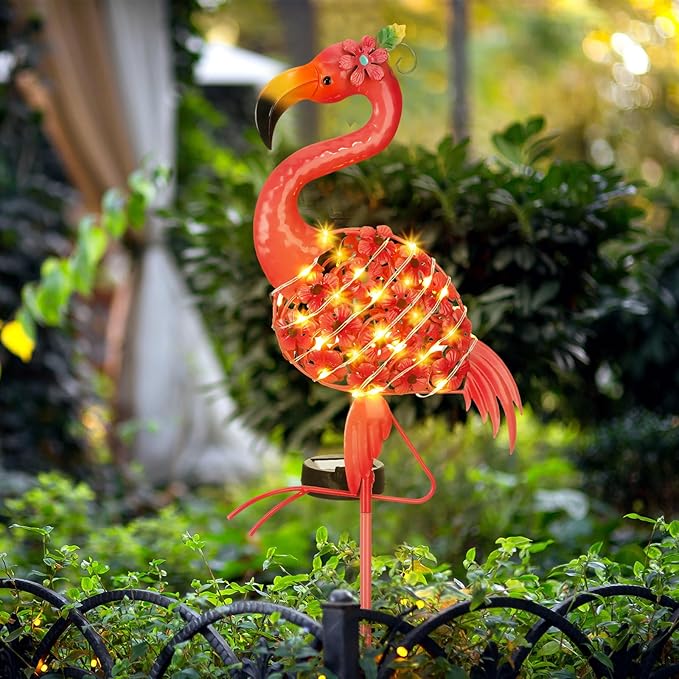 2 Pcs Flamingo Solar Lights Flamingo Yard Decorations Outdoor 32.48'' H Summer Waterproof LED Solar Lamp Pink Warm White Metal Garden Housewarming Gifts for Lawn Patio Pathway Landscaping