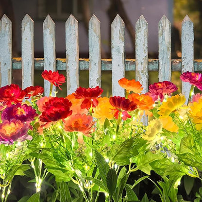 Solar Flowers Lights, 2 Pack Solar-Powered Outdoor Light with 14 Blooming Flowers, Waterproof Lights for Outside Yard, Garden, Pathway, Walkway, Patio, Lawn, Cemetery, Grave Decor
