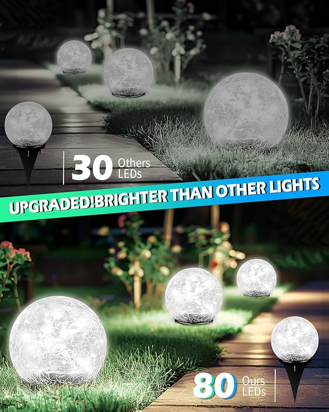 Coroor Garden Solar Ball Lights Outdoor Waterproof, 80 LED Cracked Glass Globe Ground Lights for Path Yard Patio | Lumora