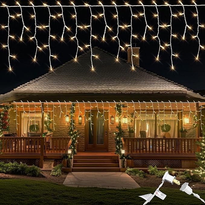 Icicle Lights for Outside 150 10ft 27 Drops Icicle Christmas Lights Outdoor Warm White Incandescent String Lights Indoor and Outdoor UL Listed for Patio Garden Wedding Bedroom (Mini Bulb)