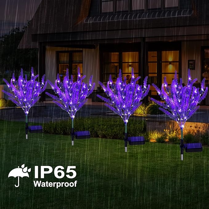 6 Pack Lavender Solar Garden Lights – Outdoor Waterproof Solar Flowers with LED, Solar Powered Garden Décor for Pathway, Yard, Patio, Lawn, Halloween & Seasonal Decoratio