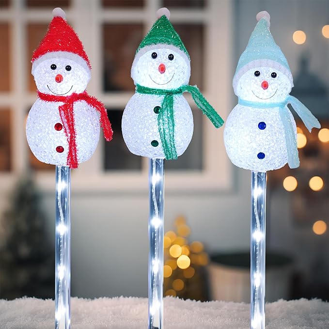 Dazzle Bright Solar Christmas Pathway Lights Outdoor, 6 Pack White LED Snowman Stake Lights Christmas Decorations, Waterproof Solar Walkway Landscape Light for Xmas Patio Yard Garden Porch