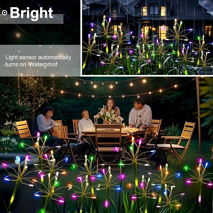 Solar Garden Lights Outdoor: Waterproof 2-Pack DIY Decorative Firework Lights with 2 Modes for Yard Patio Pathway | Lumora