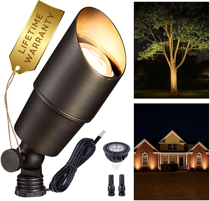 Gardenreet Landscape Spotlights Low Voltage - Brass Outdoor Uplight LED 12V, Wired Spot Lights IP65 Waterproof | Lumora