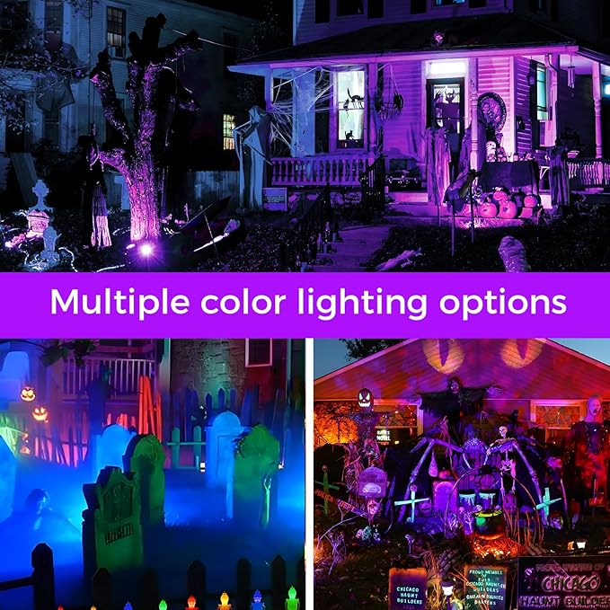 Spotlight Outdoor RGB Led Lights, 12W Color Changing Outdoor Floodlight Fixture with Stake for Garden Yard Path, 120V Waterproof Landscape Lighting Plug in with Remote (4 Pack)