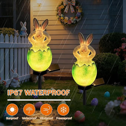 Solar Easter Egg Bunny Lights Outdoor, Waterproof Easter Solar Lights Rabbit Bunny Garden Statue Easters Yard Egg Decorations Outdoor for Outside Cemetery Grave (Green Don't See)