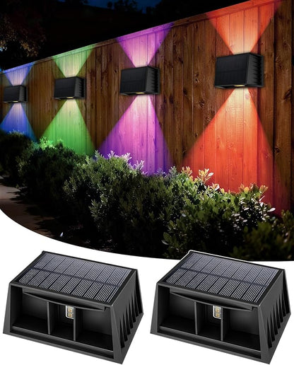 CORESLUX Solar Fence Lights Outdoor, Up and Down Outdoor Wall Lights, IP65 Waterproof Solar Fence Lights, Color Changing Outdoor Solar Lights for Backyard/Railing/Wall/Step/Patio, 2PCS