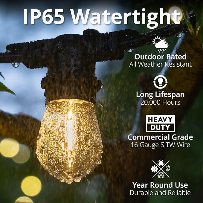 100ft S14 Shatterproof Deck Lights, 50 Bulbs, Outdoor String Lights Waterproof Commercial Grade String Lights | Lumora