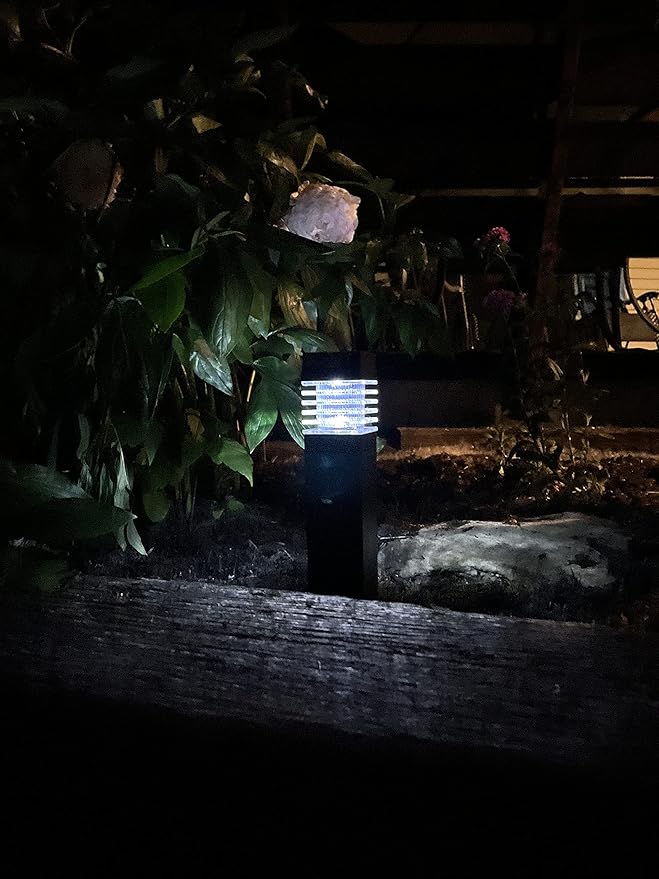 Modern White LED Lights Solar, 6 Pack Black Solar Pathway Lights, Outdoor Waterproof Solar Lights Garden, Decor Lamp, Landscape Path Lights for, Yard, Patio, Driveway, Sidewalk.