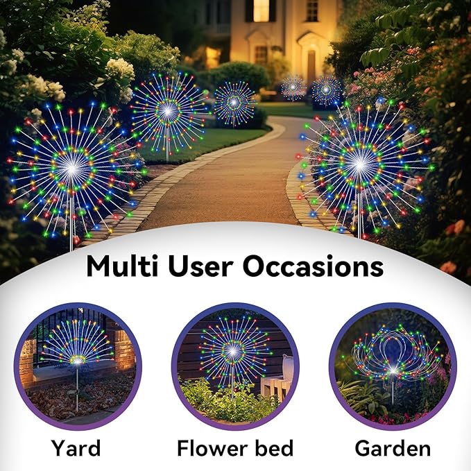 Garden Outdoor Lights, 4 Pack 120 LED Solar Garden Lights Fairy Lights Outdoor Waterproof Decorative Solar Firework | Lumora